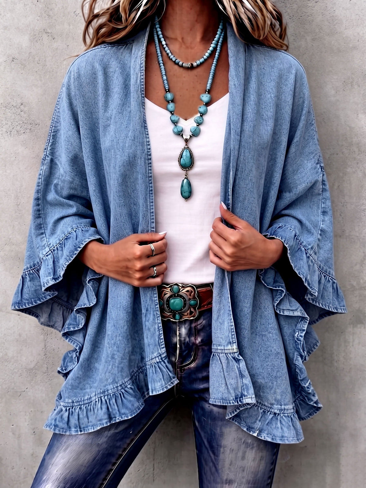 Cardigan Bohème En Jean À Volants