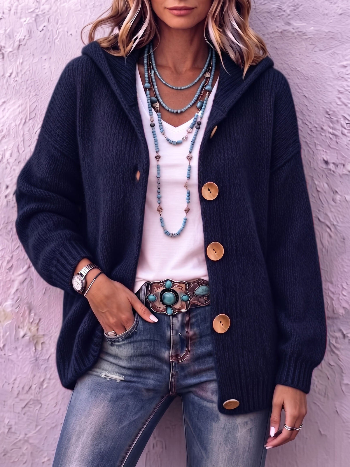 Cardigan Ambre En Maille Avec Capuche
