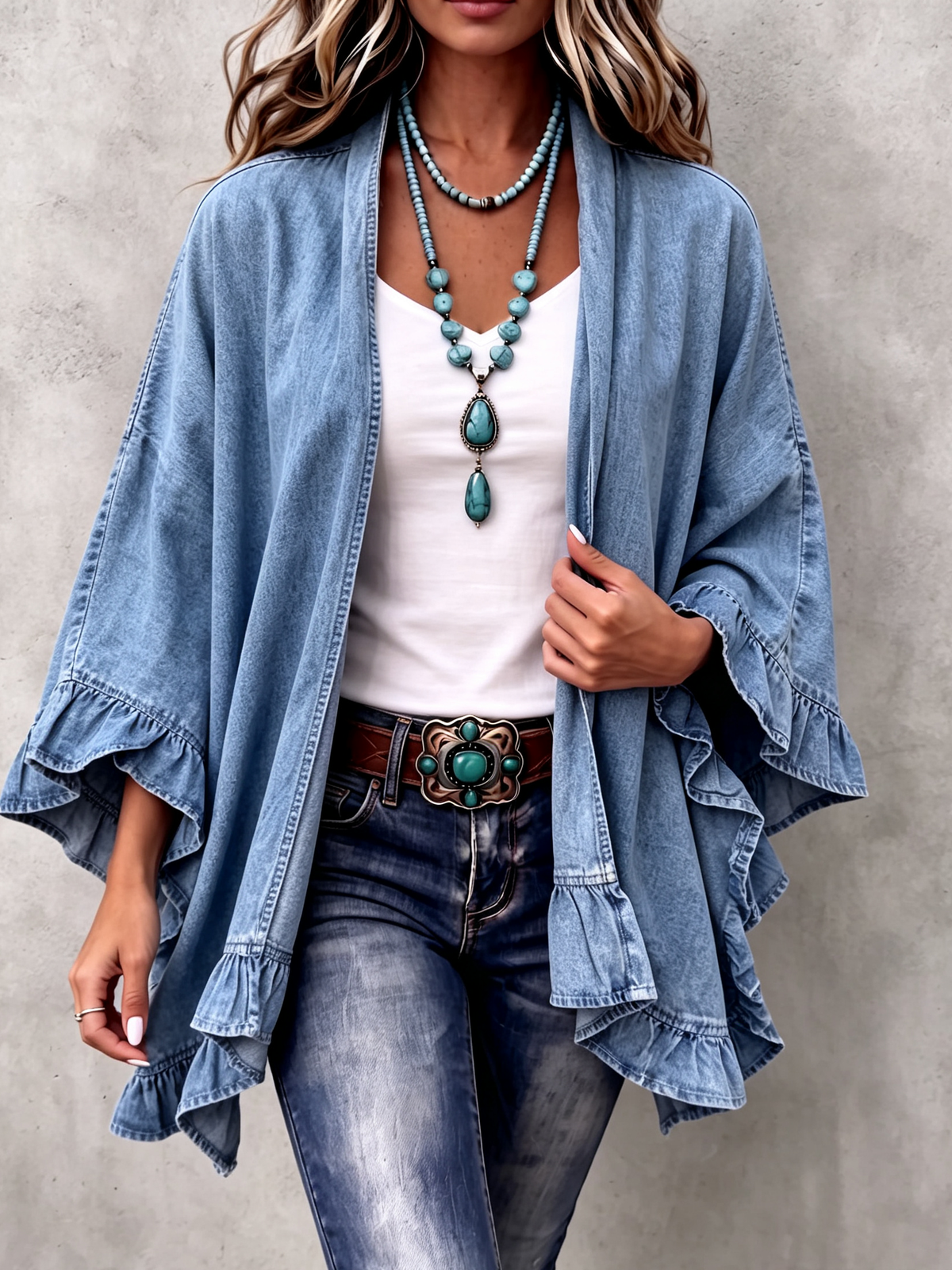 Cardigan Bohème En Jean À Volants