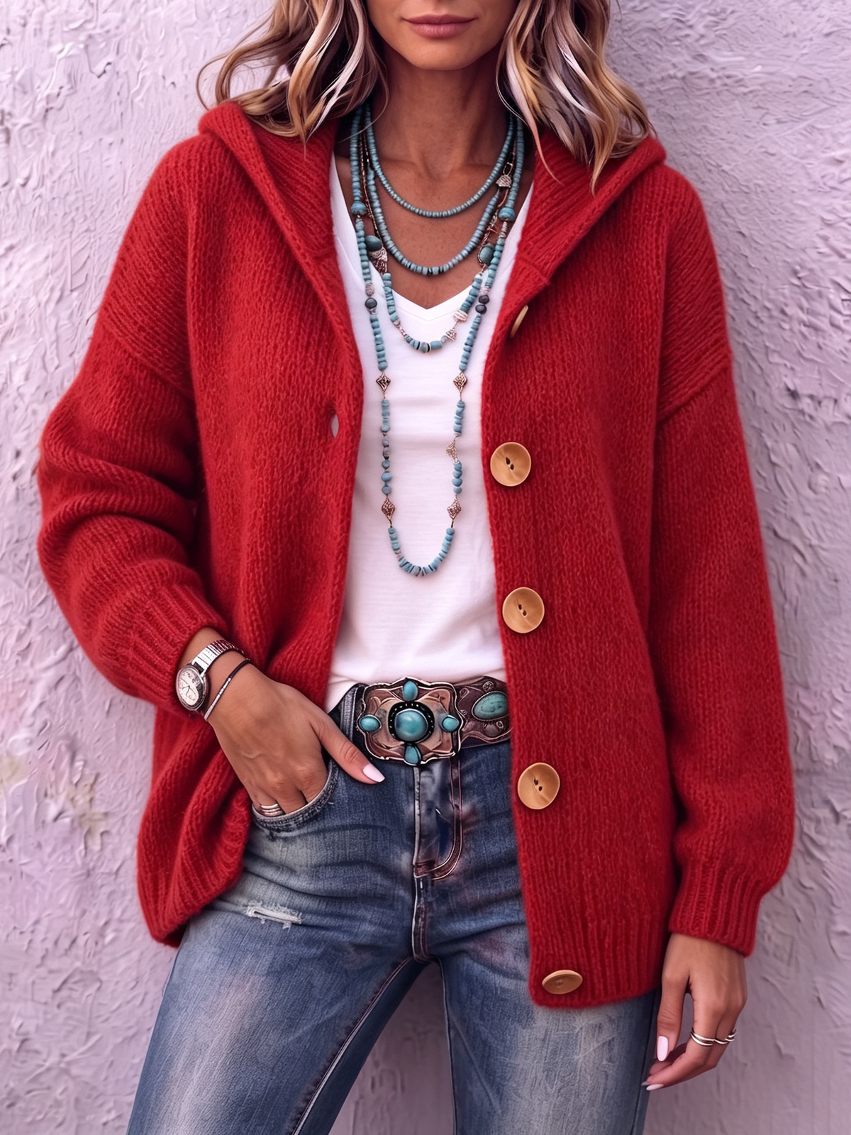 Cardigan Ambre En Maille Avec Capuche