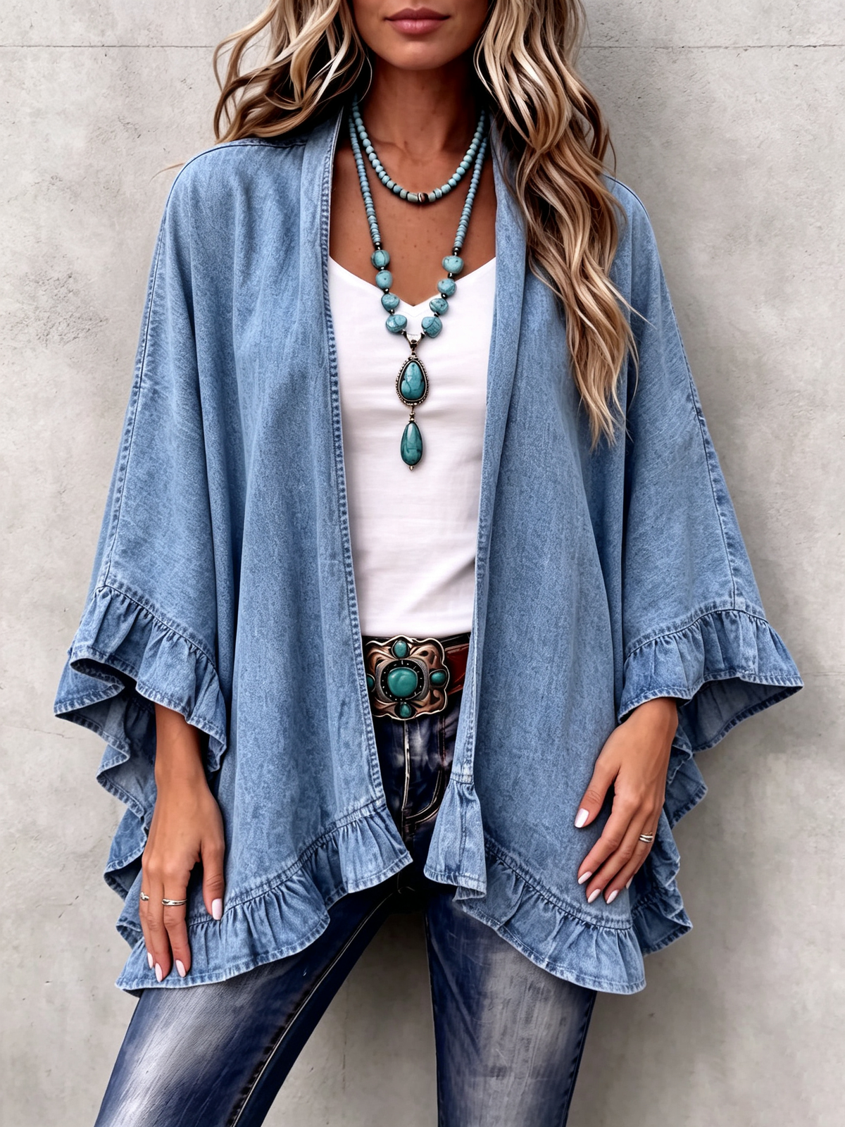 Cardigan Bohème En Jean À Volants