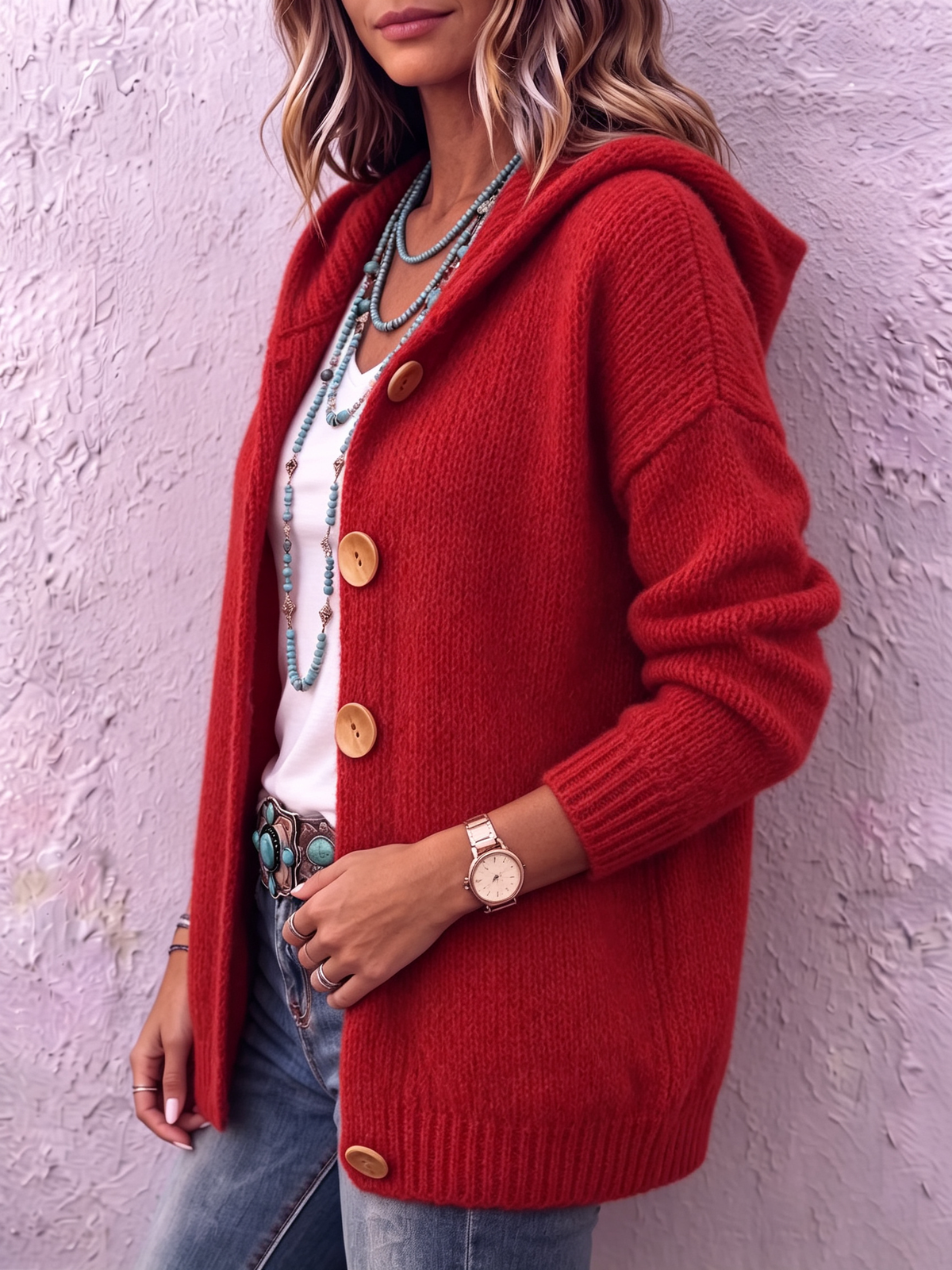 Cardigan Ambre En Maille Avec Capuche