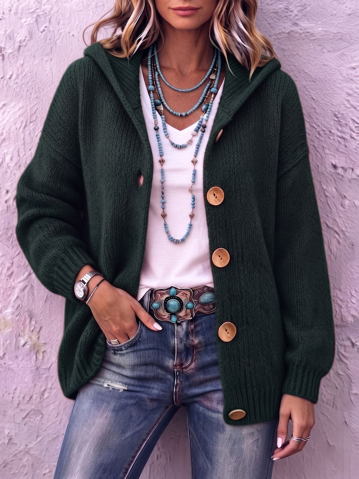 Cardigan Ambre En Maille Avec Capuche