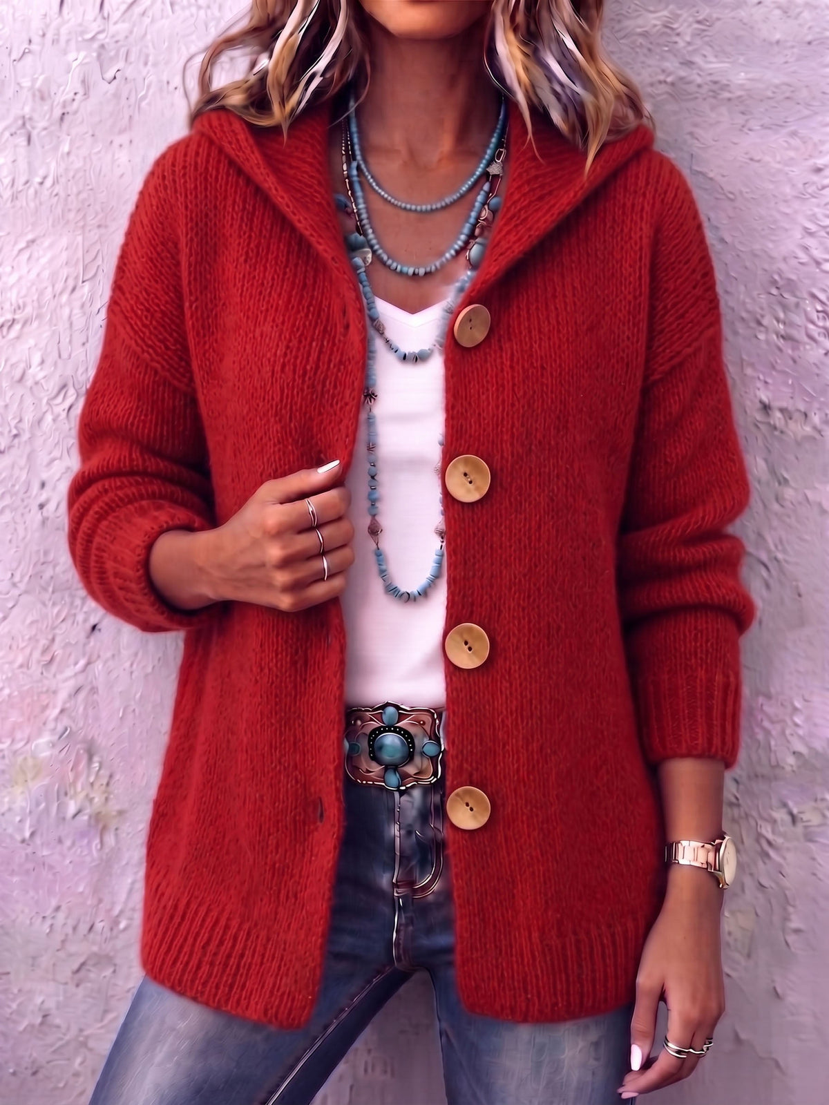 Cardigan Ambre En Maille Avec Capuche